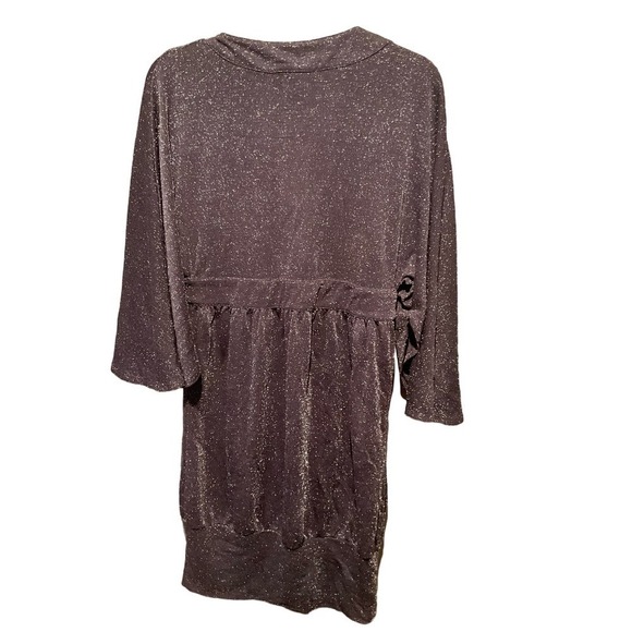 Vertigo Paris Mini Dress Women's Size M Silver Nylon Surplice Neck Short Sleeve - Picture 2 of 8